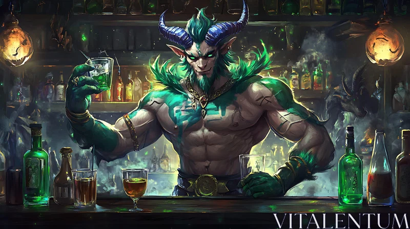 Horned Demon Toasting in a Bar AI Image