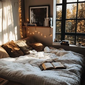 Cozy Interior with Bed and Reading Material