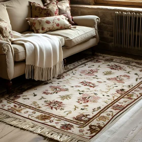 Comfortable Living Room with Floral Design Rug