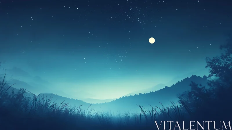 AI ART Misty Mountain Range at Night