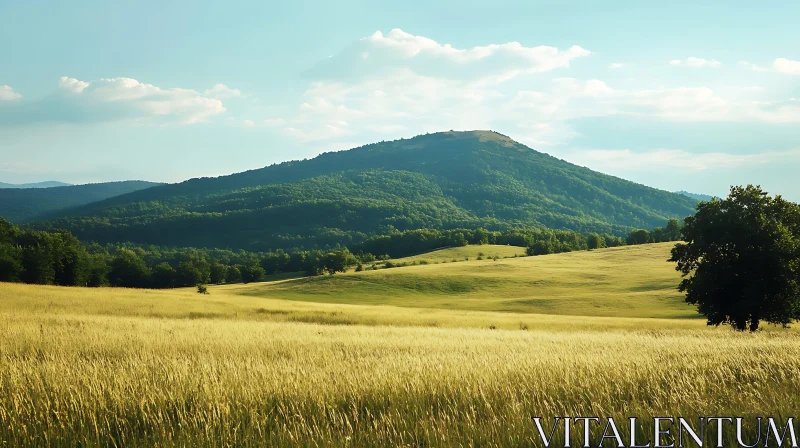 AI ART Picturesque Mountain View with Golden Field