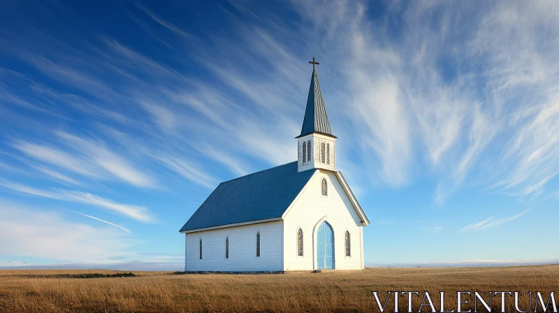 White Church with Spire AI Image