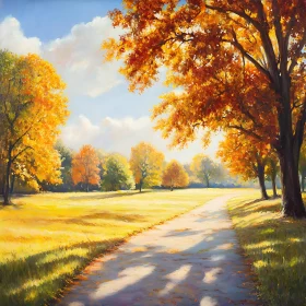 Scenic Autumn Pathway with Sunlight