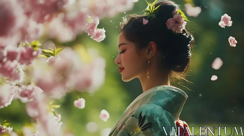 Serene Portrait of Woman with Flowers AI Image