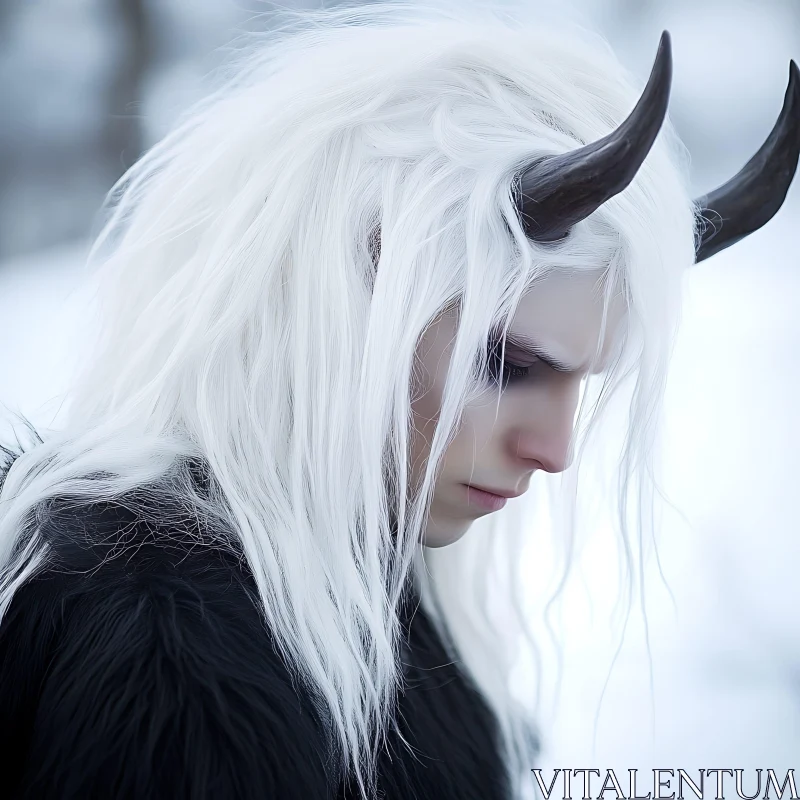 AI ART Albino Demon in Winter Landscape