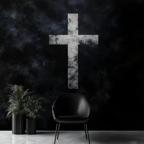 Modern Interior Scene with Symbolic Cross