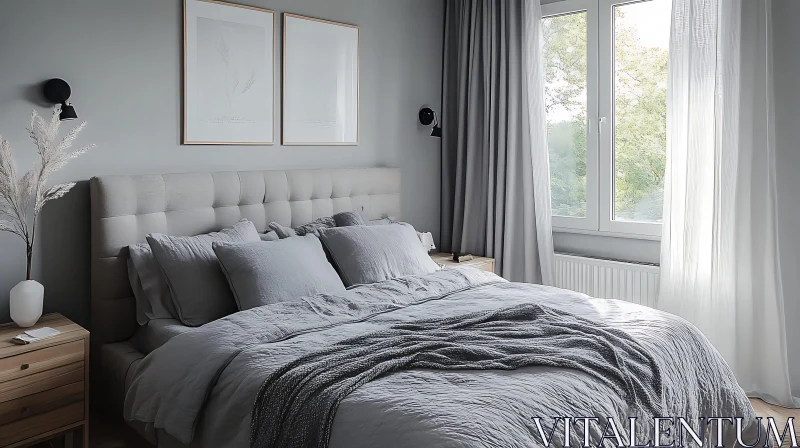 AI ART Serene Bedroom with Grey Tones