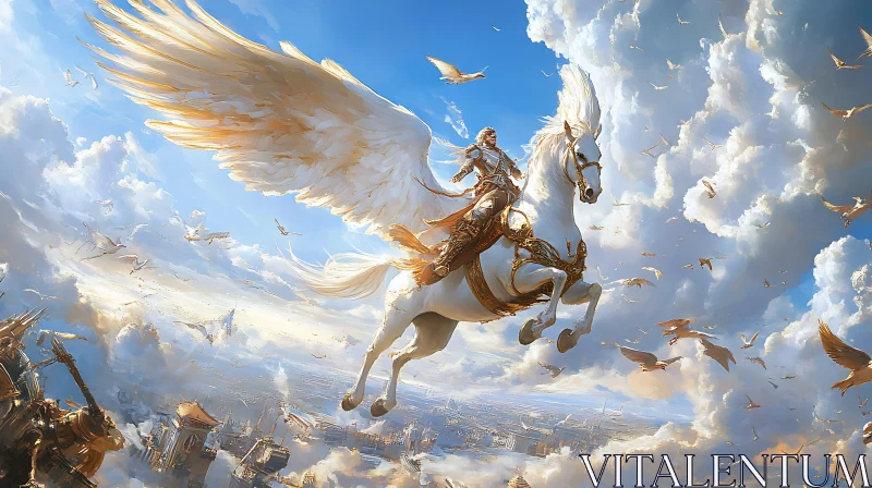 AI ART Winged Steed Flight Above the World