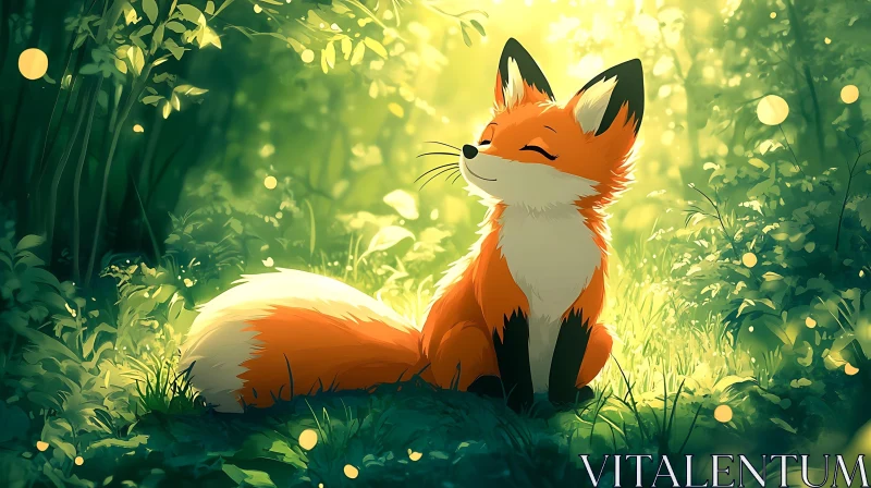 Resting Fox in Green Forest AI Image