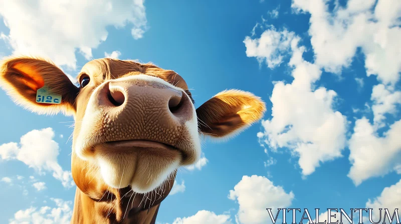 Close-up of Cow Face with Sky AI Image