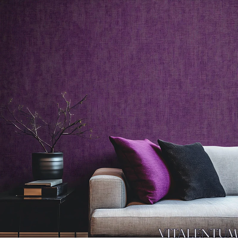 Modern Interior with Textured Purple Wall AI Image