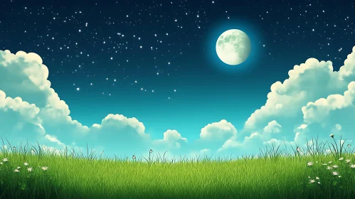 Night Landscape with Moon and Stars