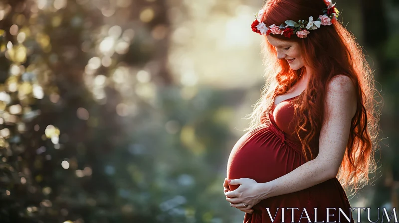 AI ART Redhead Pregnant Woman with Flowers