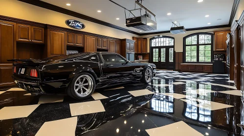 Classic Car in Modern Garage Setting