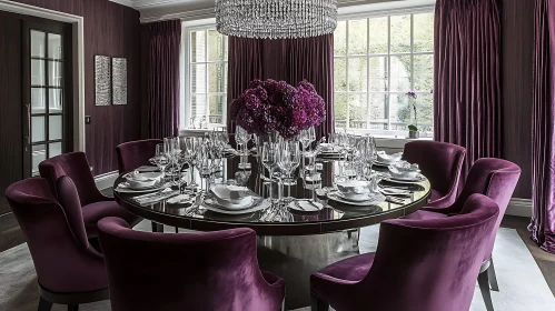 Refined Dining Space with Luxurious Purple Accents