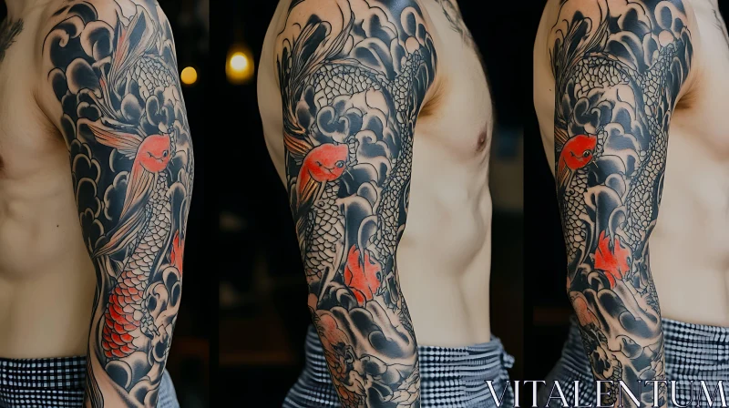 Koi Fish Tattoo Full Sleeve Traditional Style AI Image