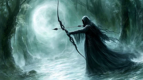 Hooded Archer in Misty Woods