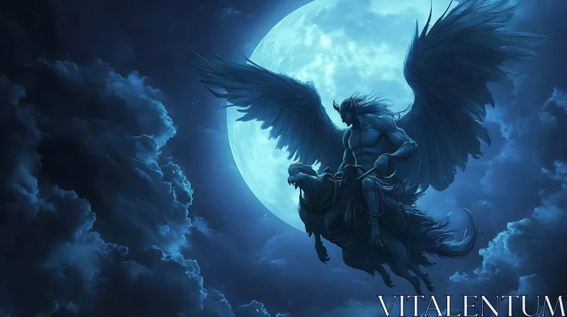 AI ART Moonlit Flight of the Winged Guardian