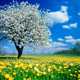 Spring Blossom Tree and Yellow Flowers