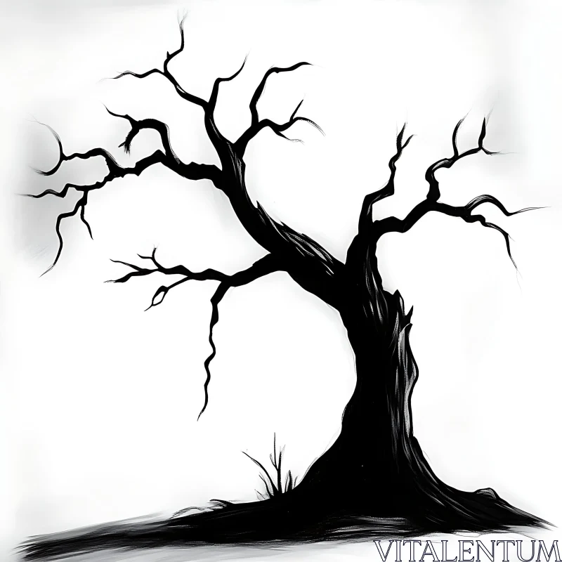 AI ART Black and White Tree Illustration