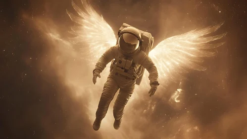 Winged Astronaut in Sepia Cosmos