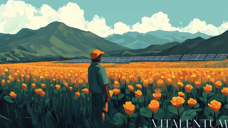 AI ART Sustainable Energy Overlooking Flower Field