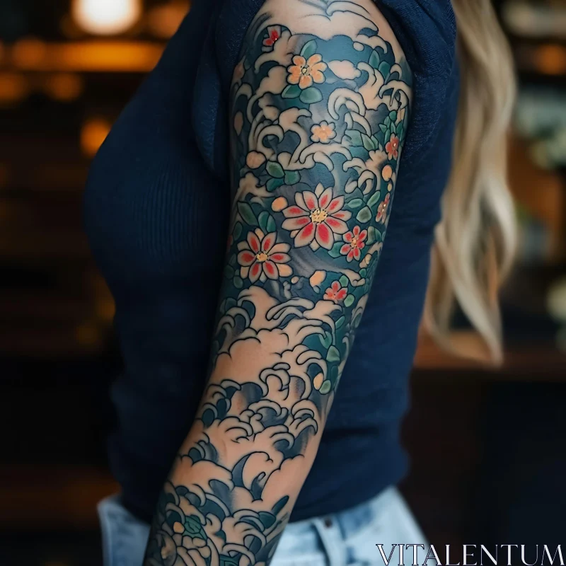 AI ART Traditional Japanese Floral Tattoo Design