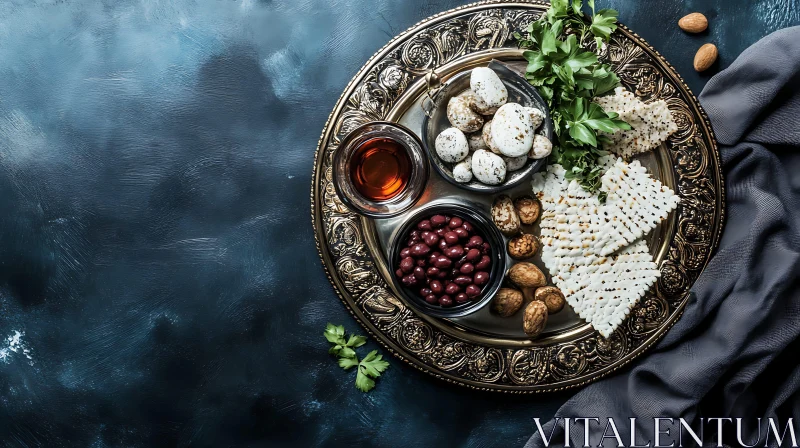 Elegant Food Display on Ornate Plate AI Image