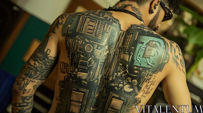 Cyborg Exoskeleton Back Tattoo Design AI Image