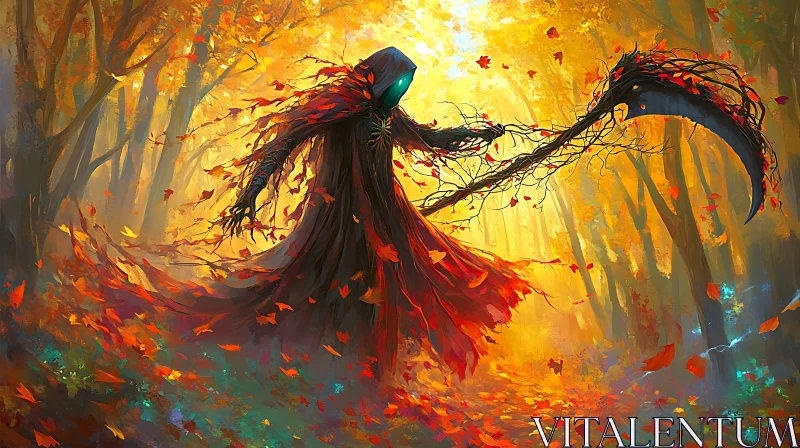 AI ART Hooded Figure in Autumnal Forest