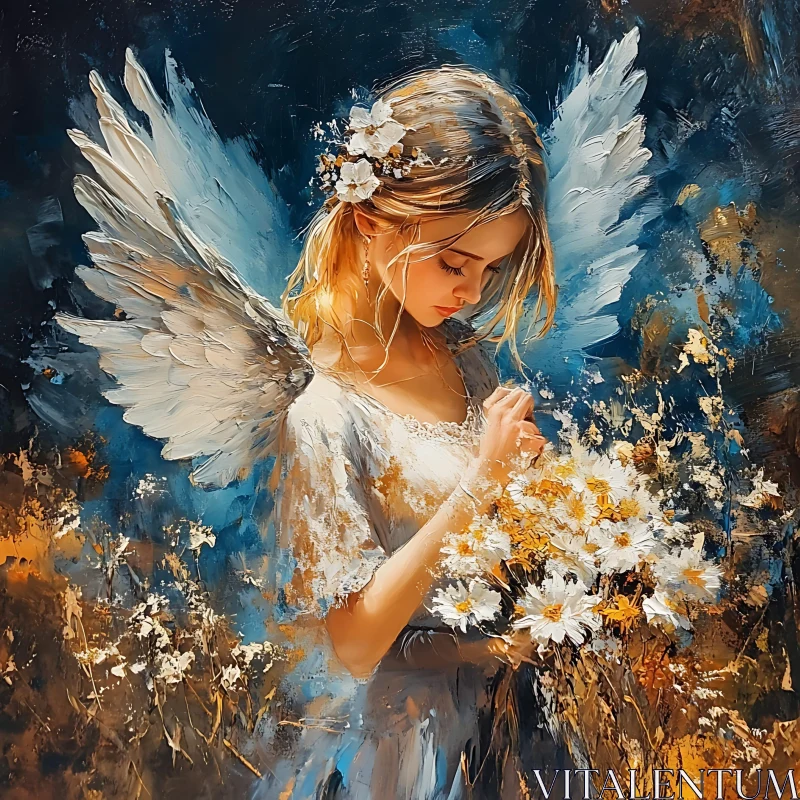 Angel Holding Flowers Painting AI Image