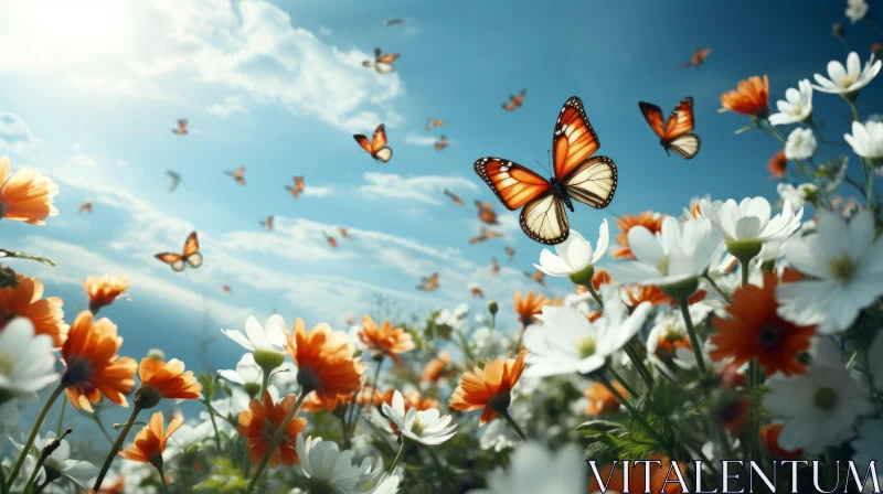 Butterflies and Flowers - A Mesmerizing Dance in the Sky AI Image