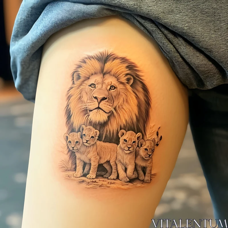 Realistic Lion Family Tattoo Design AI Image