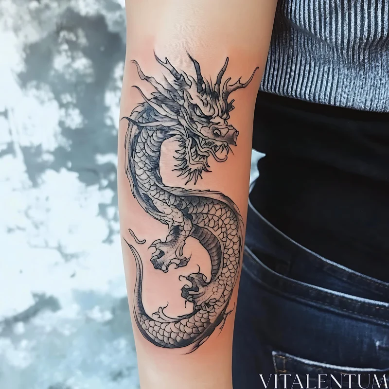 Elegant Dragon Tattoo Design on Forearm AI Image