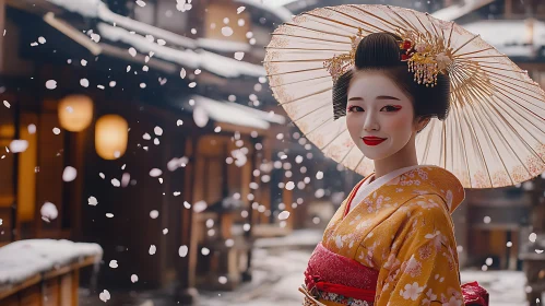 Japanese Woman in Kimono with Umbrella