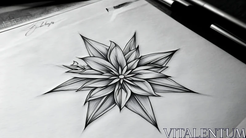 Detailed Flower Pencil Drawing for Tattoo AI Image