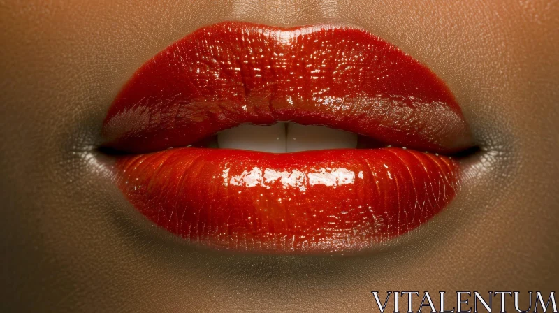 Close-Up of Beautiful Red Glossy Lips - Pop Art AI Image