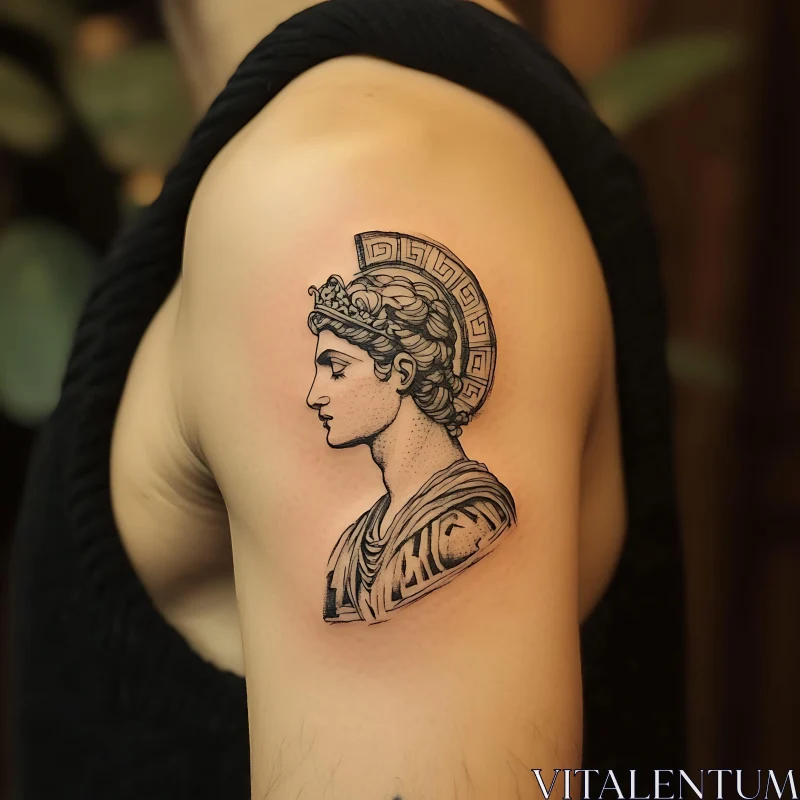 AI ART Classical Helmeted Greek Bust Tattoo