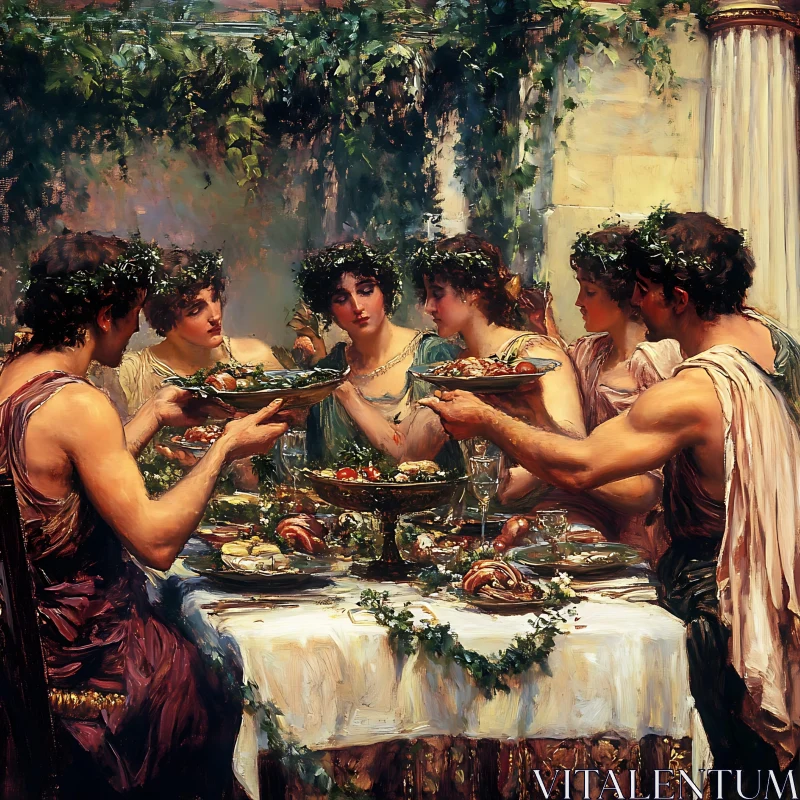 Gathering at the Table: A Classical Era Feast AI Image