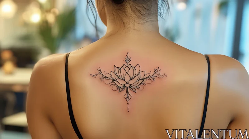 Detailed Floral Tattoo on Upper Back AI Image