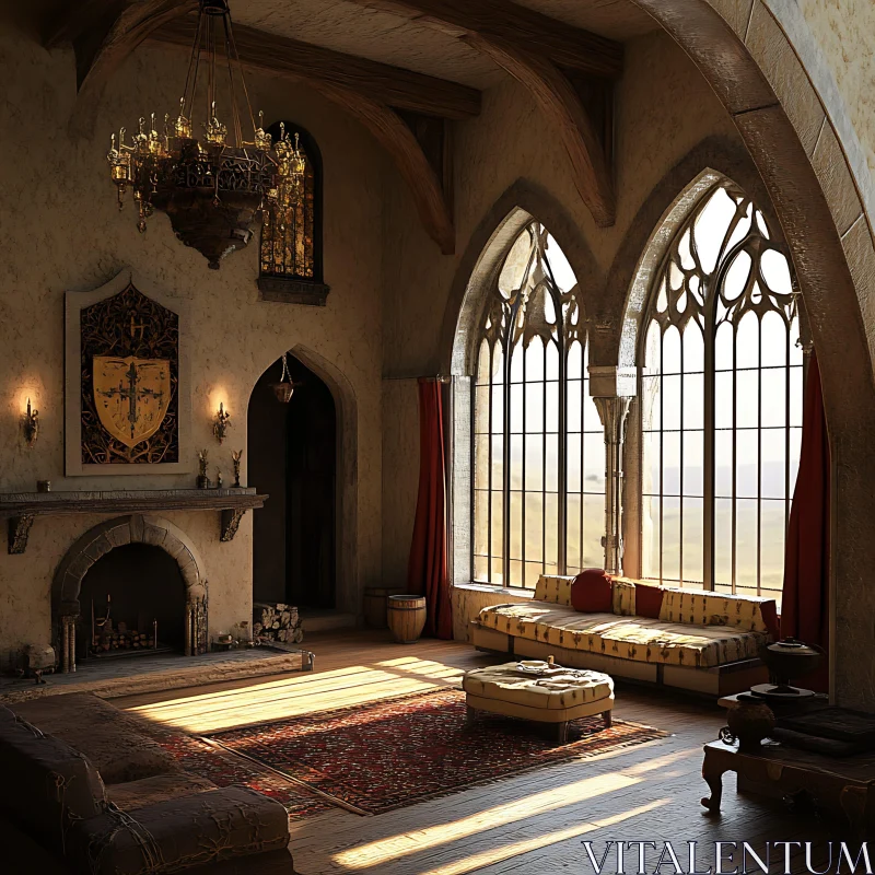 Sunlit Grand Room with Arched Windows AI Image