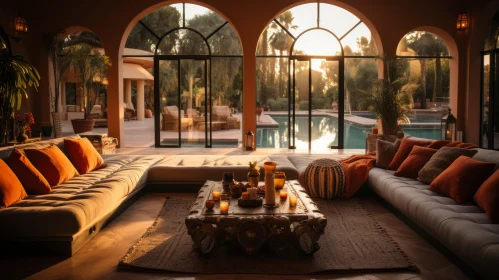 Enchanting Interior: Orange Rug Near Pool | Golden Age Aesthetics