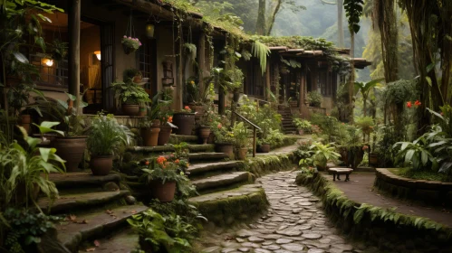 Enchanting Pathway with Potted Plants and Flowers | Villagecore Atmosphere