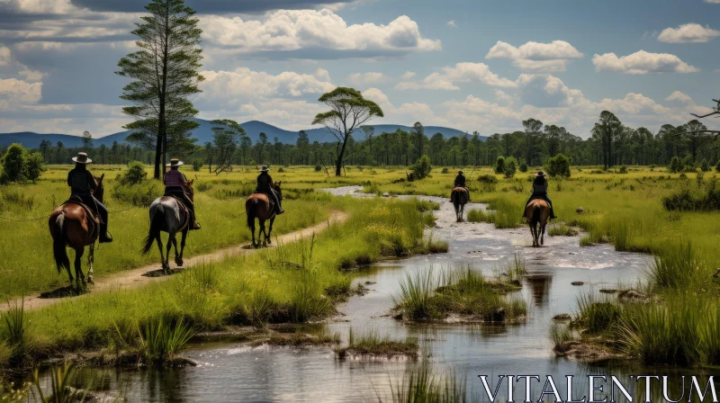 Exquisite Horse Riders on Enchanting Dirt Trails | Australian Landscape AI Image