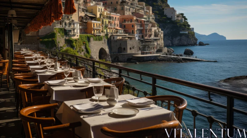 Extravagant Table Settings at a Picturesque Seaside Restaurant AI Image