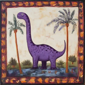 Whimsical Dinosaur Painting with Tropical Flair