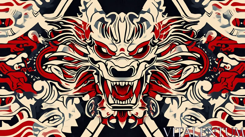 Stylized Dragon Head in Red and Black AI Image