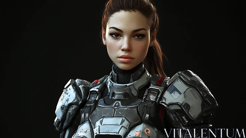 Female Cyborg Portrait in Futuristic Armor AI Image