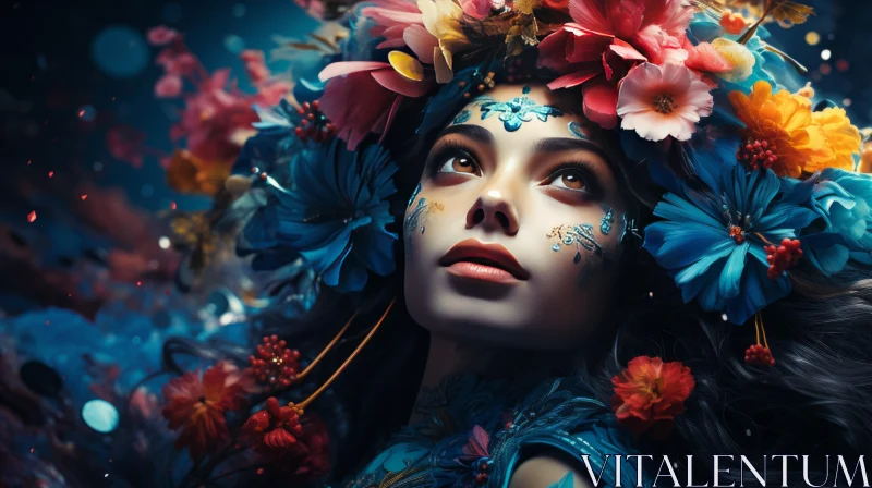 Floral Fantasy: Artistic Girl Portraits with Realistic Touch AI Image