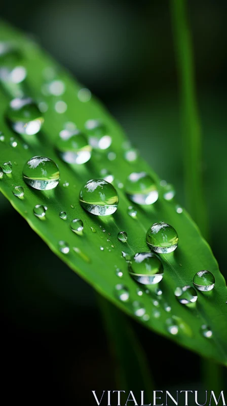 Leaf with Water Drops - A Serene Glimpse into Nature's Heart AI Image